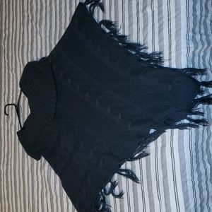 Dark blue grey poncho sweater cover